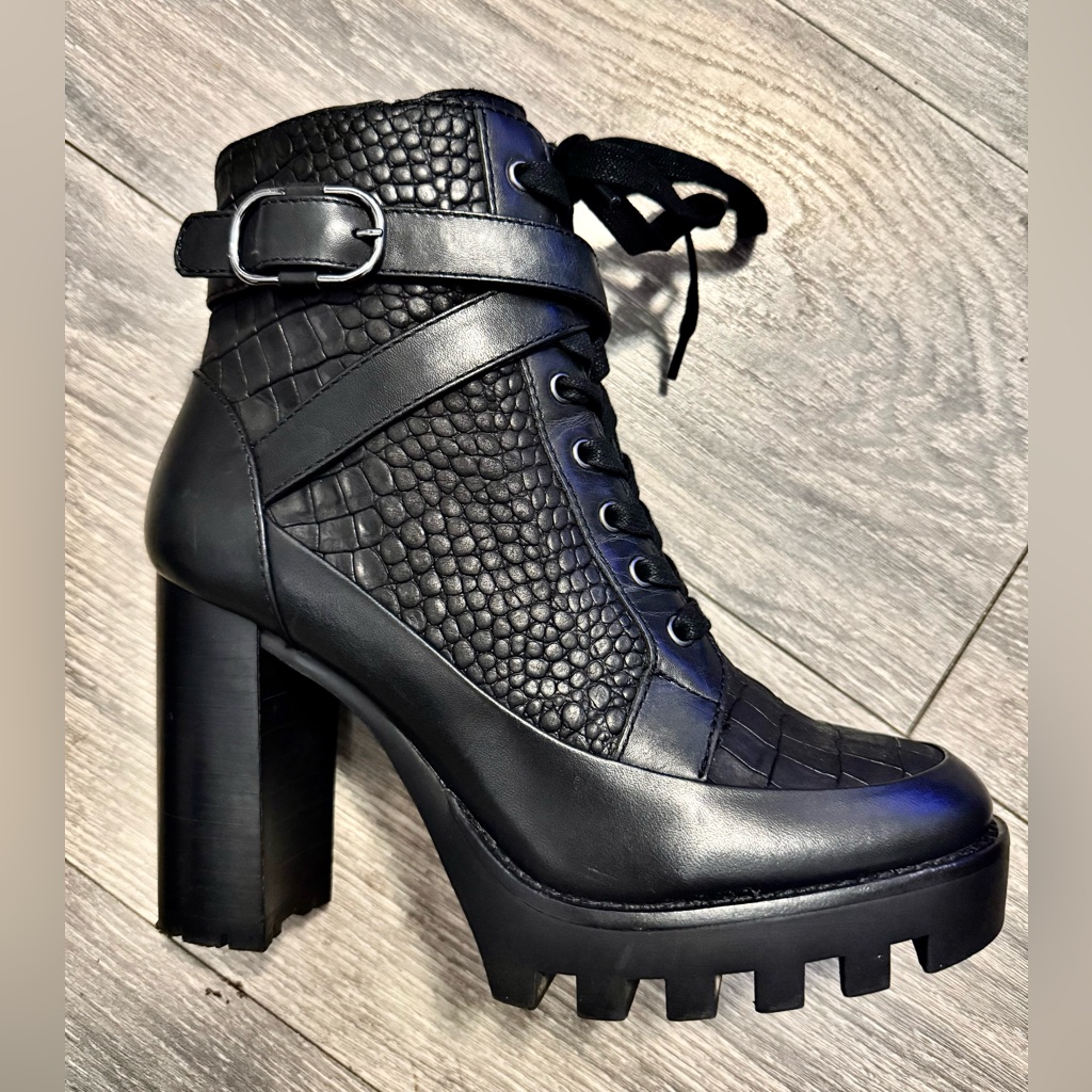 Antonio Melani Black Croc-Embossed Ankle Booties